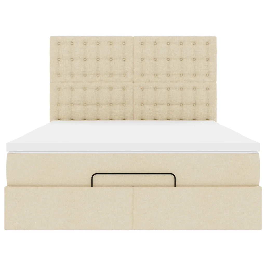 Struttura Letto Pouf con Materasso Crema 140x190 cm in Tessuto
