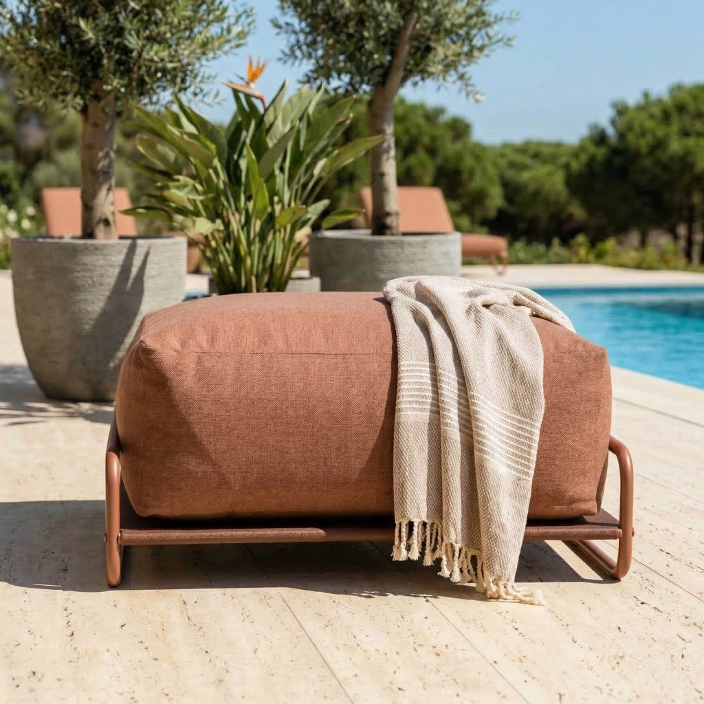 Oviala - Pouf per arredo giardino modulare con struttura color terracotta