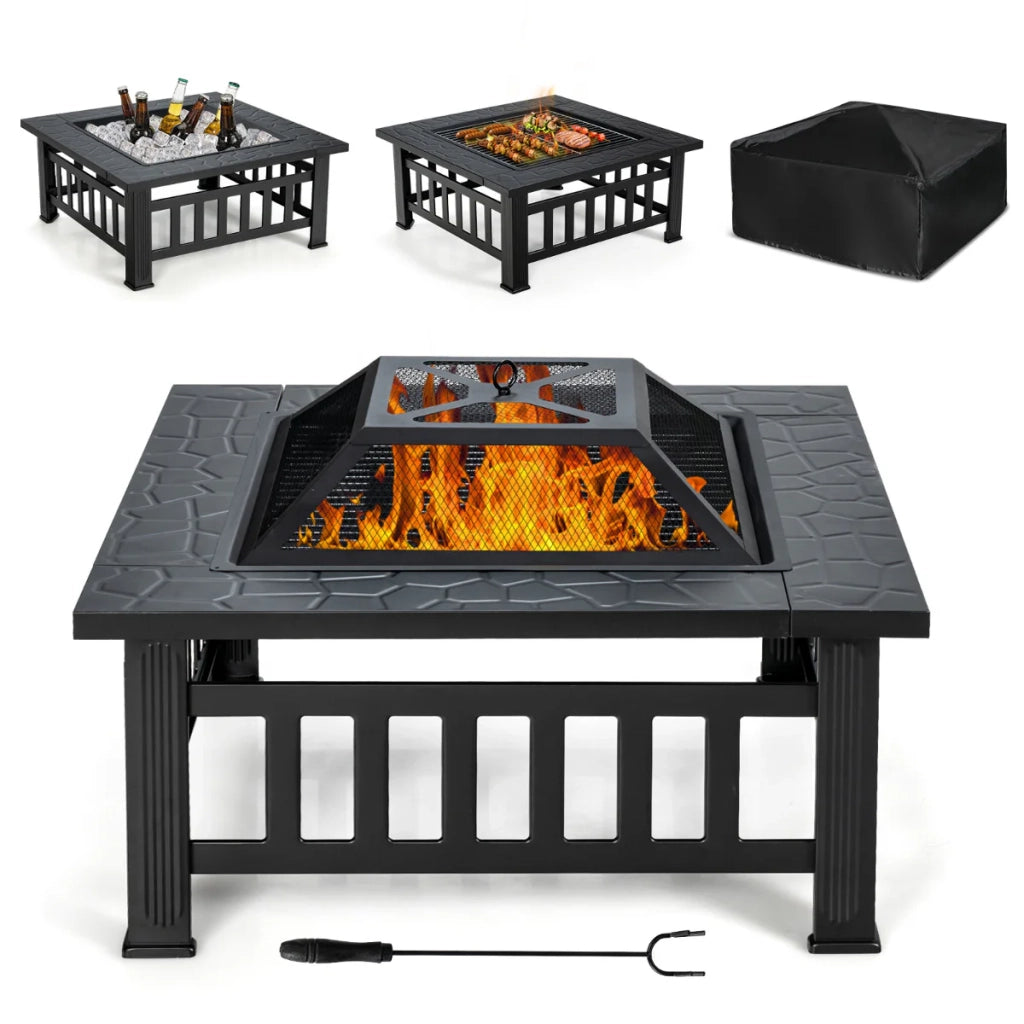 Braciere da esterno 3 in 1 81 x 81 x 50 cm mobile con caratteristiche di sicurezza ottimali atmosfera accogliente ferro nero 20_0020608