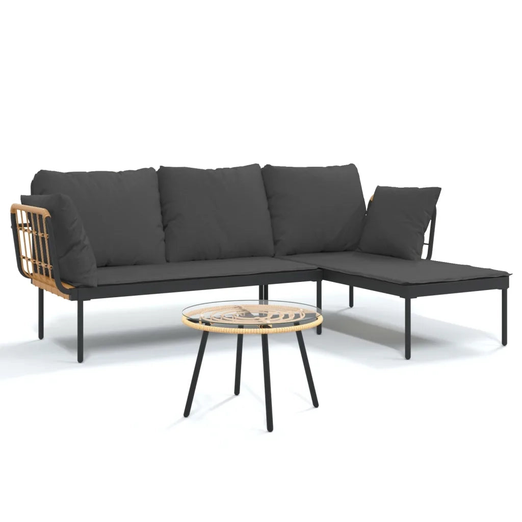 Set Salotto da Giardino 3pz con Cuscini Grigio Scuro Polyrattancod mxl 78444