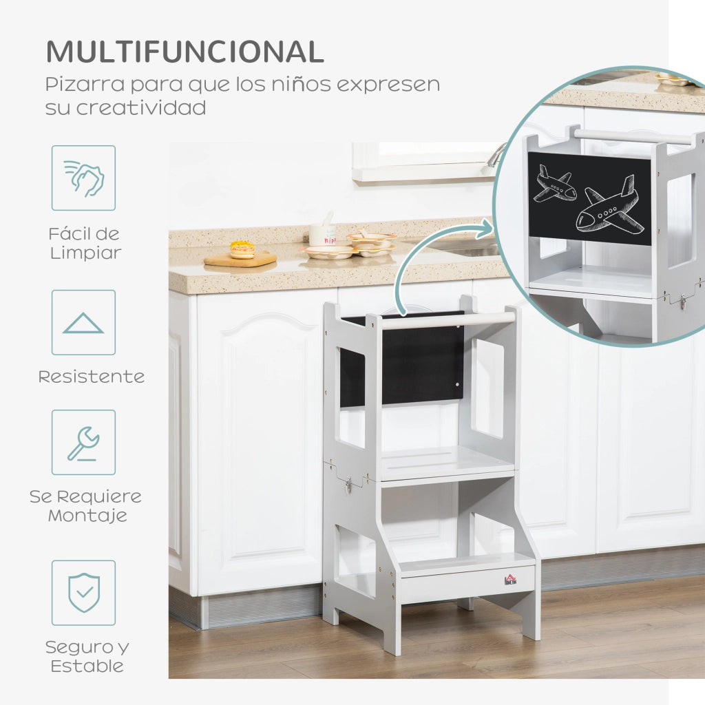 Scala di apprendimento 2 in 1 con scrivania e lavagna ¨C zephmum ¨C grigio 42x44x86 cm