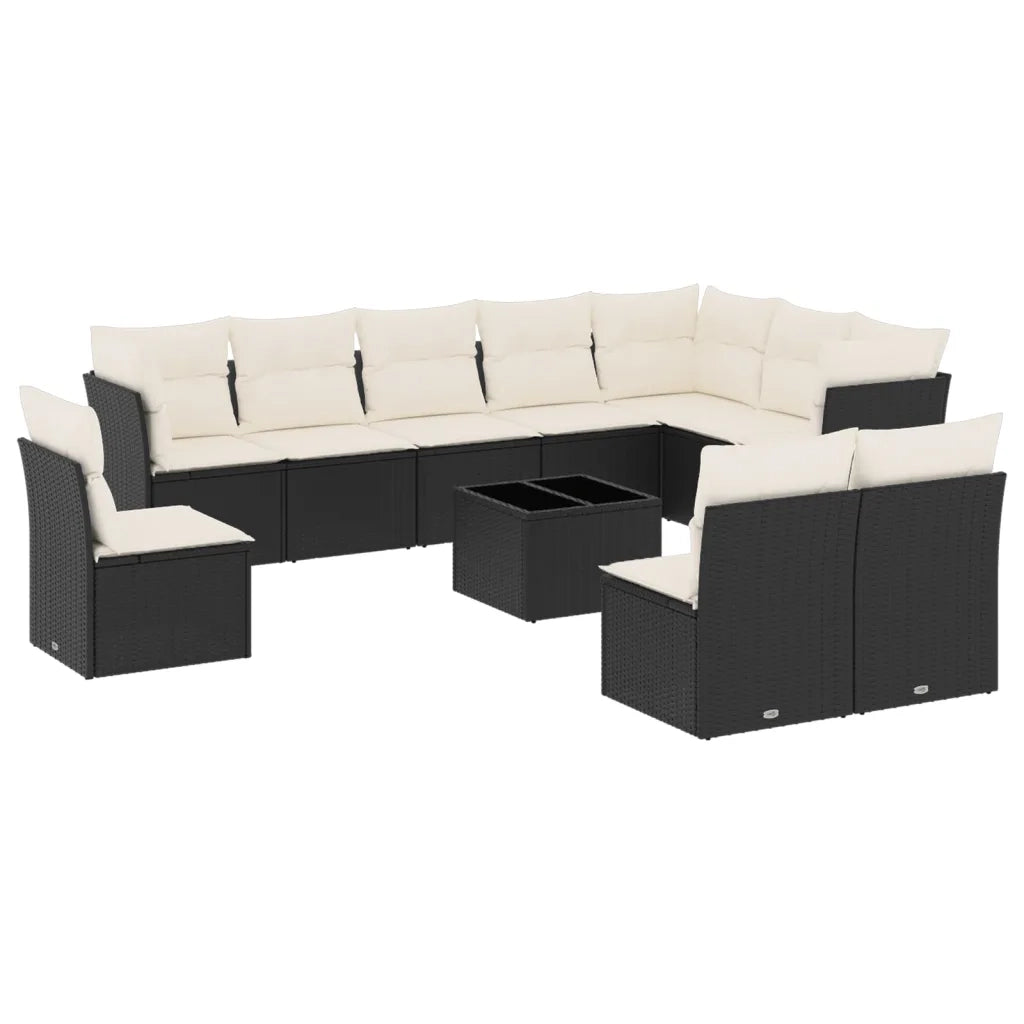 Set Divani da Giardino 11 pz con Cuscini in Polyrattan Nero 3249645