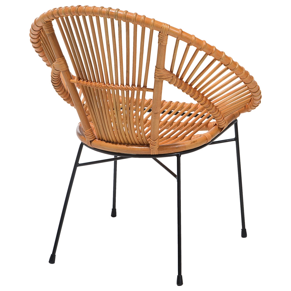 Poltrona Rattan Sabbia Beige Vimini Nero Gambe Metallo Papasan Soggiorno Sala da pranzo