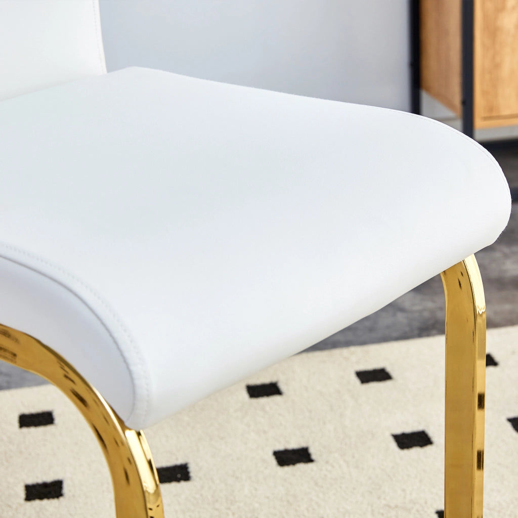 Sgabello da bar set da 2 con schienale e poggiapiedi per cucina e ristorante moderno in pelle PU e metallo, bianco e oro