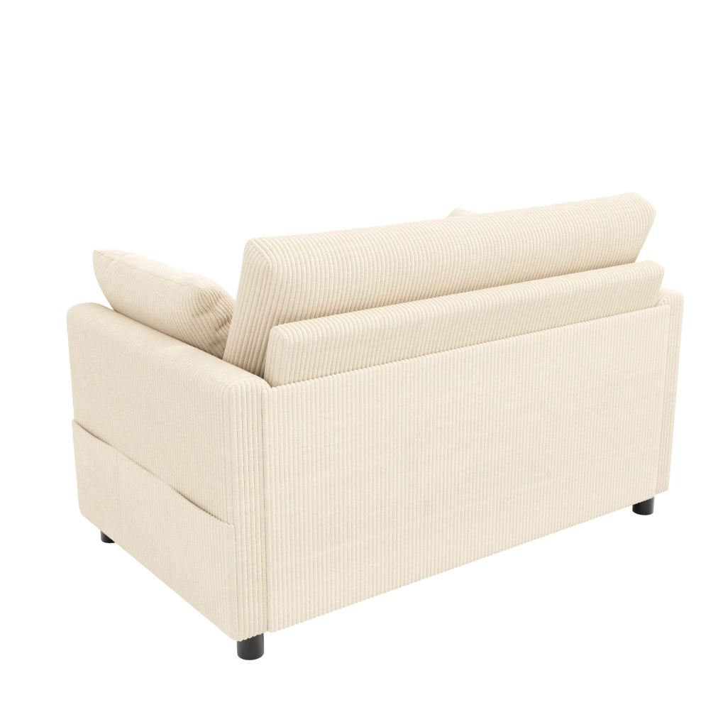 Divano letto 2 posti estraibile in corduroy beige con USB; USB-C e tavolino pieghevole