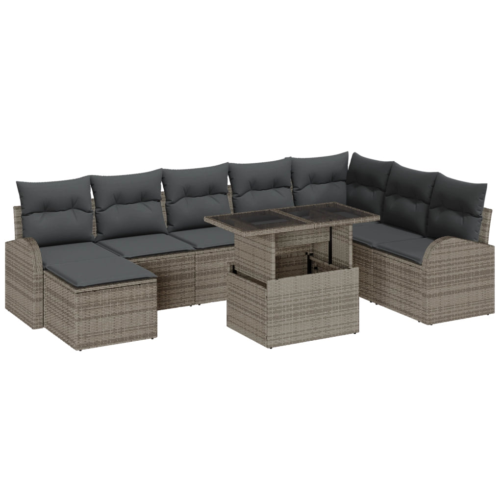 Set Divano da Giardino 9 Pezzi con Cuscini Grigio Polyrattan