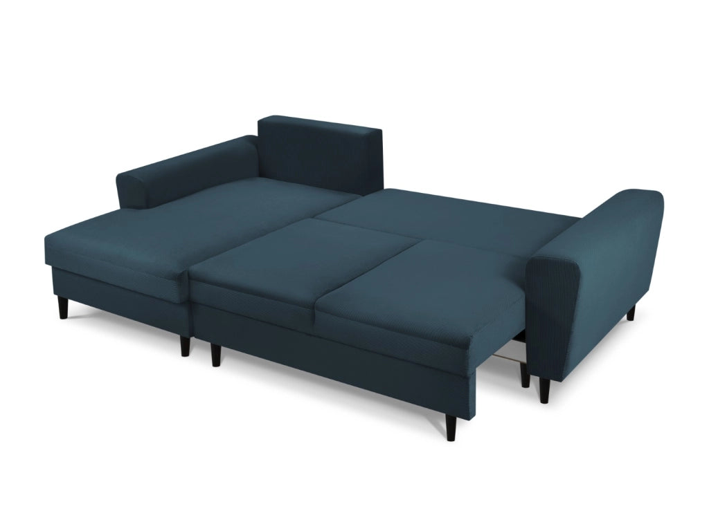 Cosmopolitan Design - Divano convertibile angolare sinistro con box "Kyoto" 4 posti in velluto a coste blu scuro 