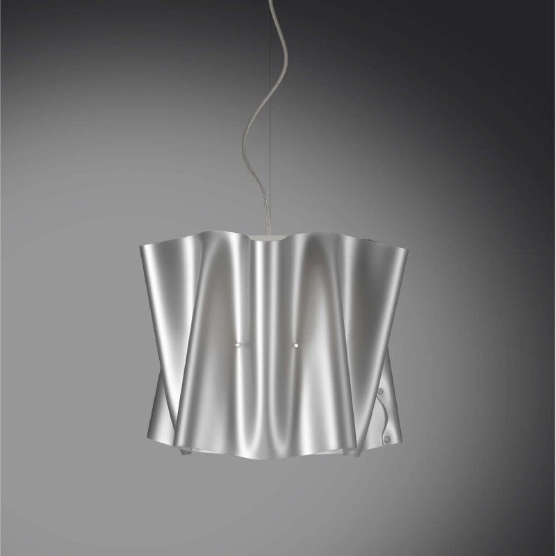Lampadario a sospensione cinque luci luci FOLIO paralume in Polilux Argento diametro 60x h32 cm