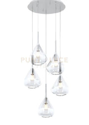 SOSPENSIONE BIANCO 5 LUCI TONDA VETRI TRASPARENTE 1177BI-S5 T-TR
