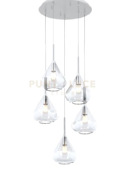 SOSPENSIONE BIANCO 5 LUCI TONDA VETRI TRASPARENTE 1177BI-S5 T-TR
