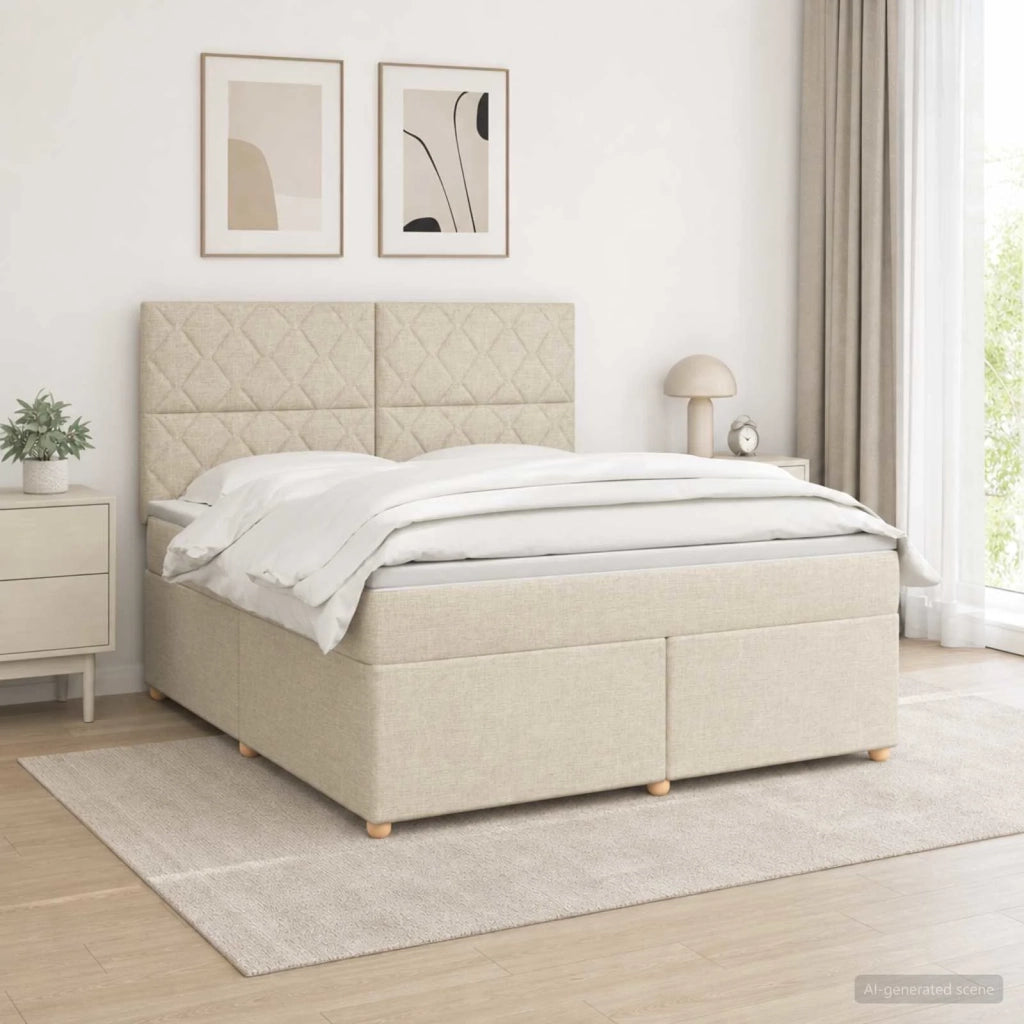 Letto box spring con materasso Crema 160 x 200 cm Tessuto 3455397