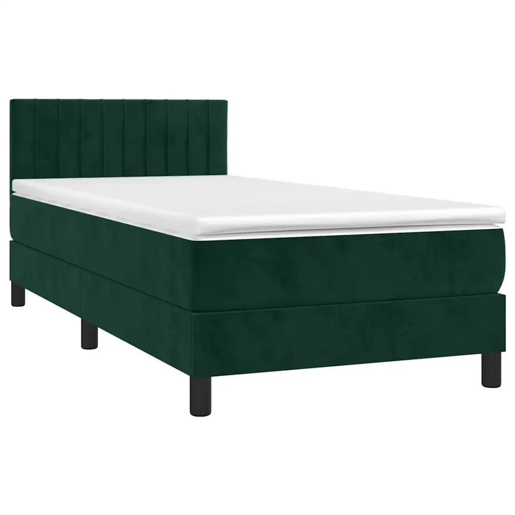 Letto a Molle con Materasso e LED Verde Scuro 90x200cm Velluto cod mxl 61485