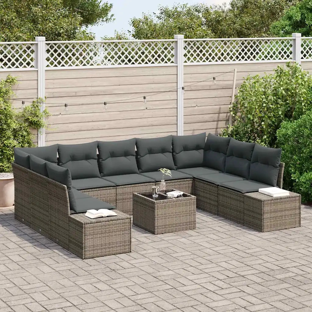 Set Divano da Giardino con cuscino 9 pcs Grigio Polyrattan