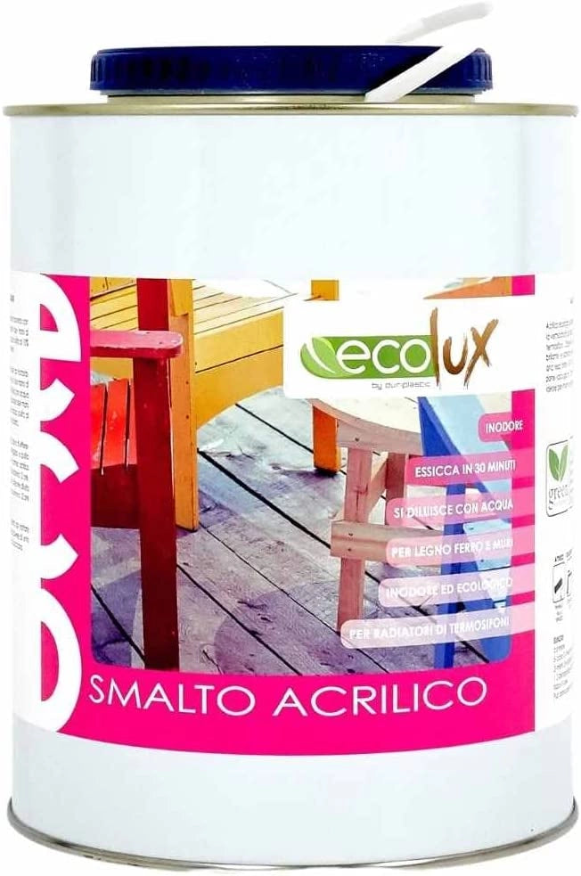 Ecolux smalto ecologico lucido acrilico ad acqua inodore per interno ed esterno *** tinta nero, contenuto litri 2,5, ...