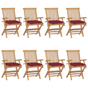 Sedie da Giardino con Cuscini Rosso Vino 8 pz Massello di Teak cod mxl 45127