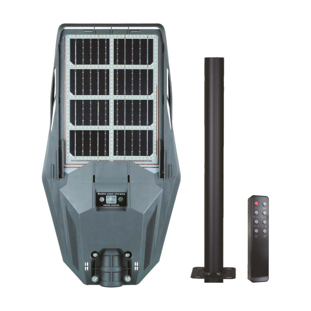 Lampione solare nero LED 300W 6500K sensore+tele IP65