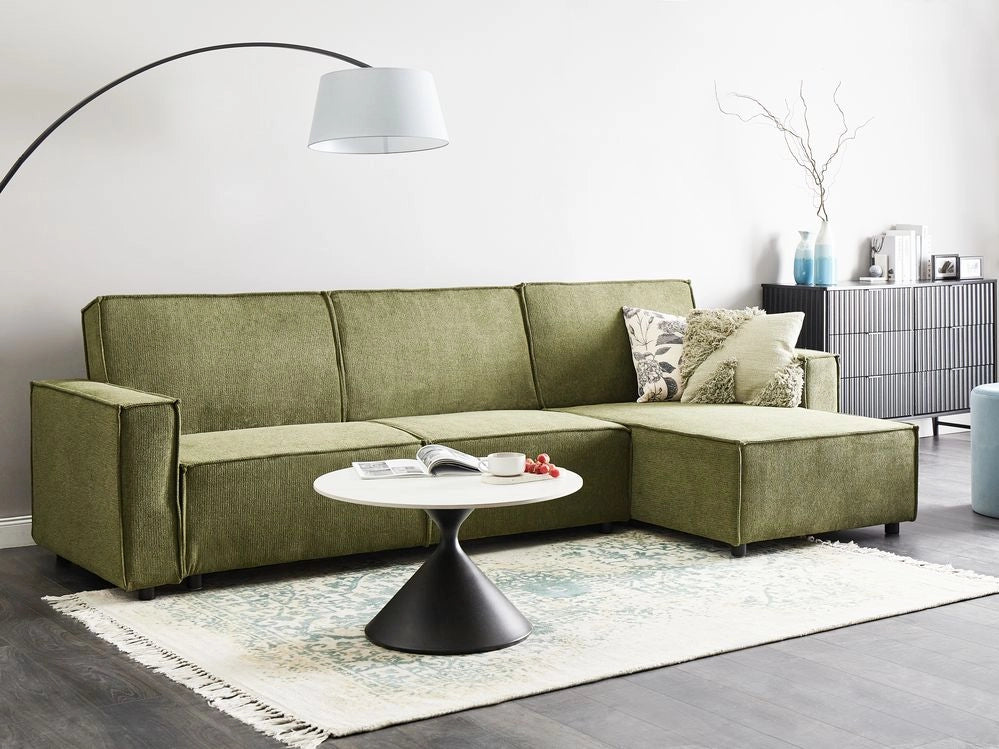Divano letto angolare Verde Tessuto imbottito 3 posti a sinistra Letto a L