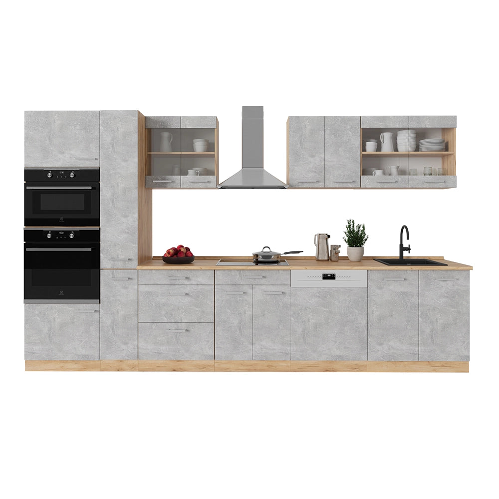 Vicco Cucina componibile Calcestruzzo/quercia dorata 350 cm senza piano di lavoro