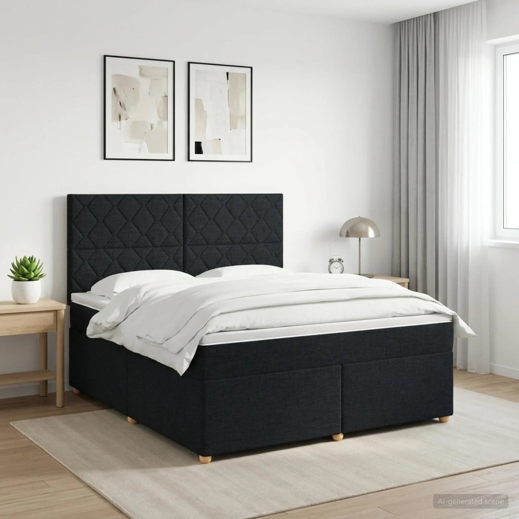 Letto box spring con materasso Nero 140 x 190 cm Tessuto 3453888