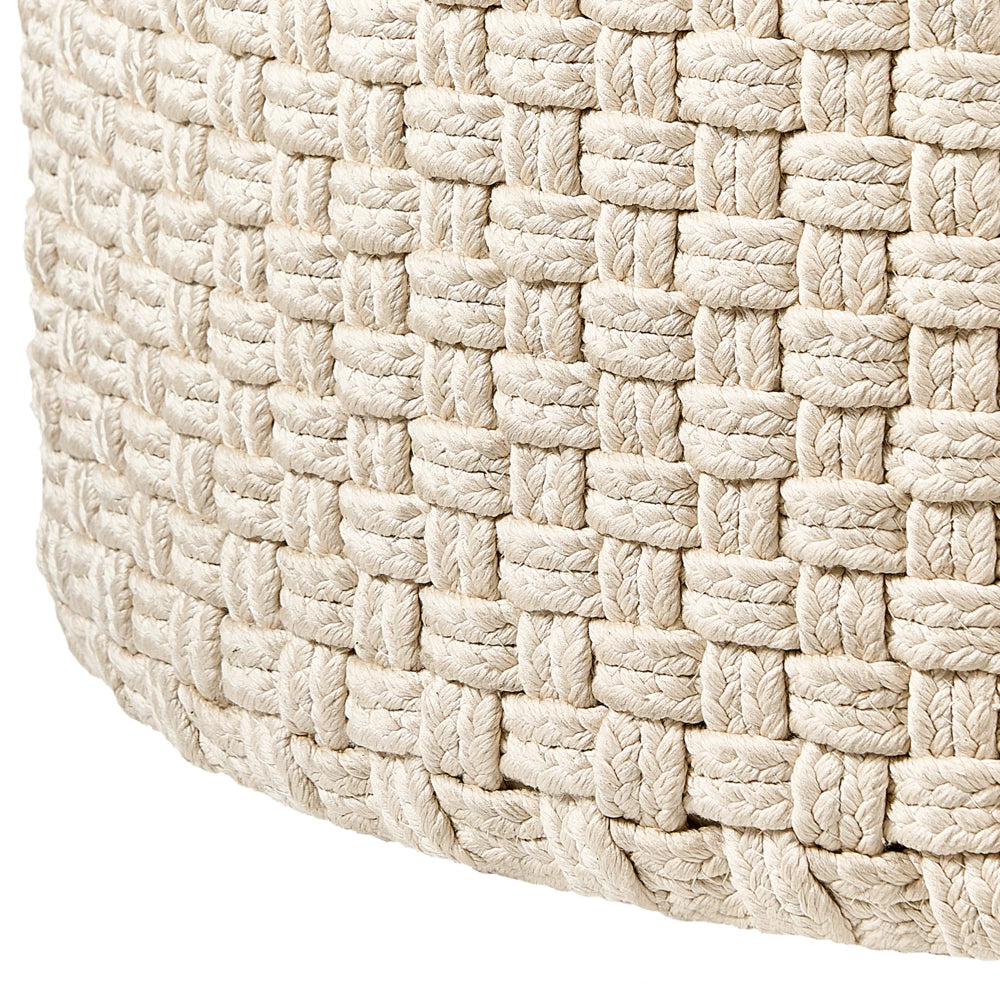 Pouf da giardino in materiale sintetico beige chiaro ⌀ 70 cm Pouf da esterno intrecciato a mano in stile boho