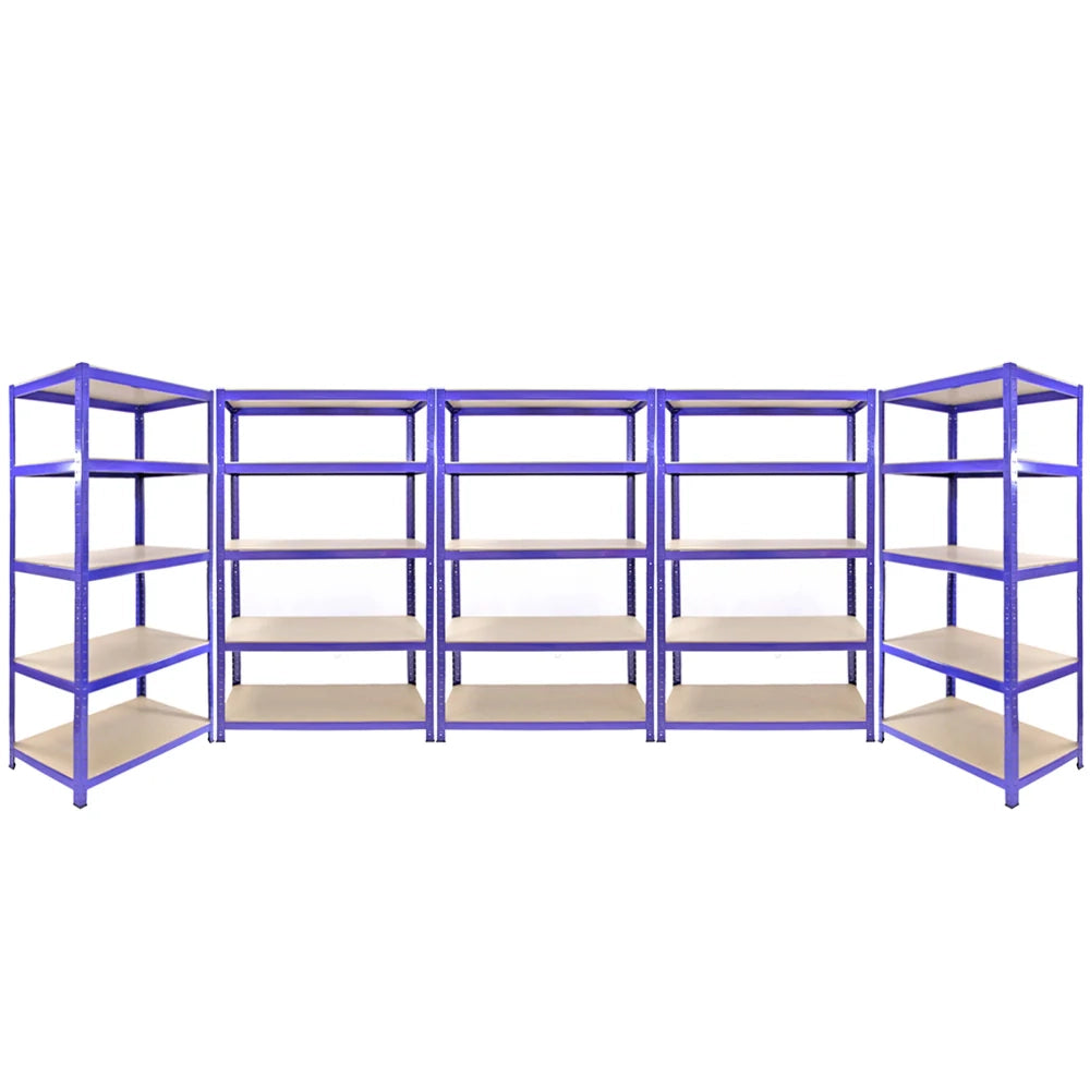 2 Scaffali 90cm e 3 Scaffali 120cm Q-Rax in Acciaio Senza Bulloni Blu per Garage
