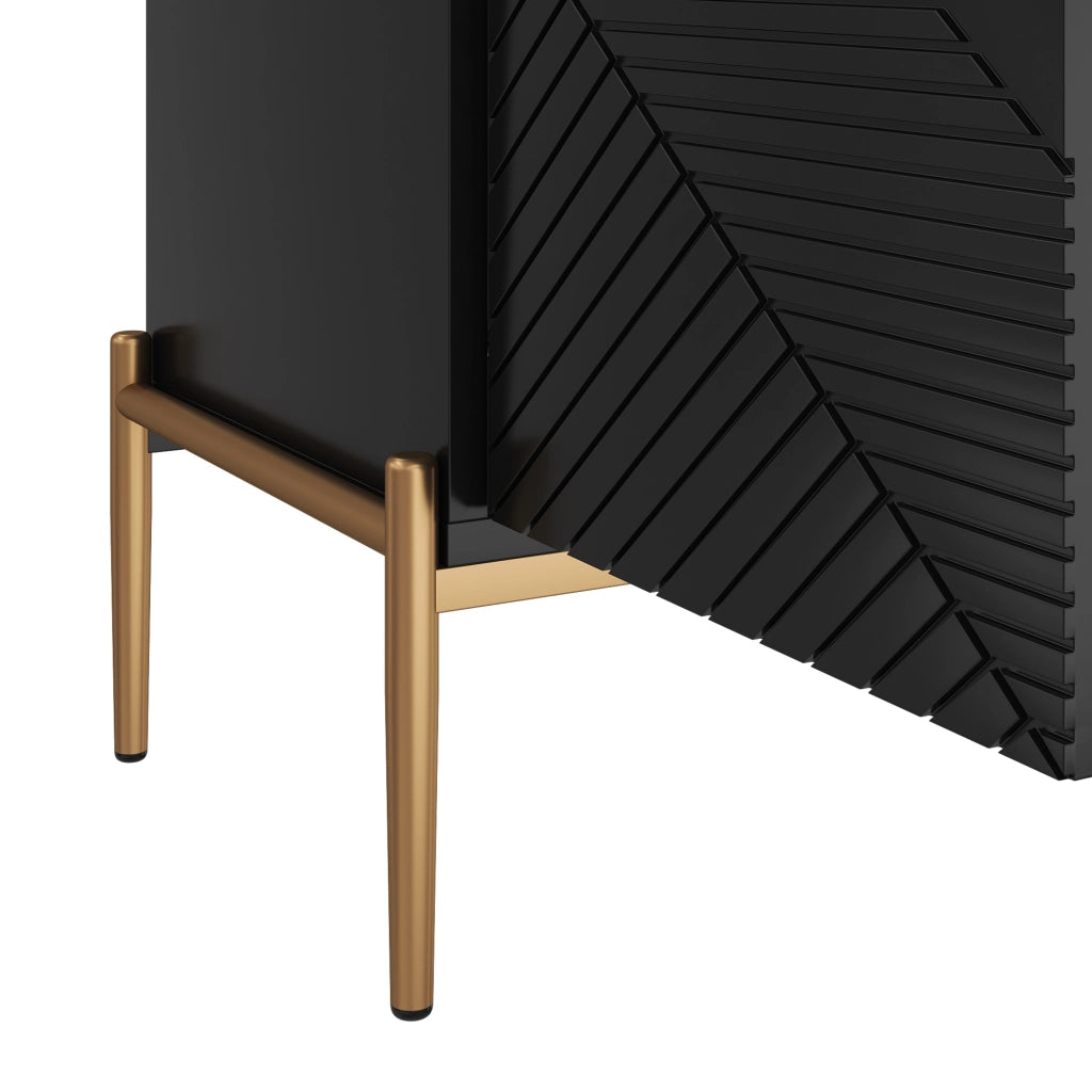 Sideboard nero con 4 ante geometriche 162x40x80 cm