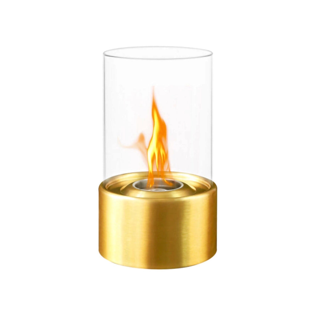 Camino a bioetanolo Taipei, Caminetto ecologico, Focolare senza fumo, Riscaldatore ad etanolo, Made in Italy, 16x16 h29 cm, Oro e Trasparente
