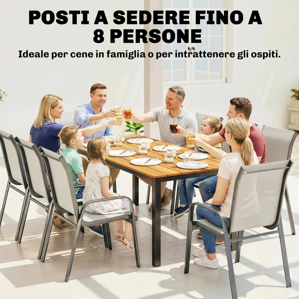Tavolo da Giardino Rettangolare per 6-8 Persone, Dimensioni 180 x 86 cm