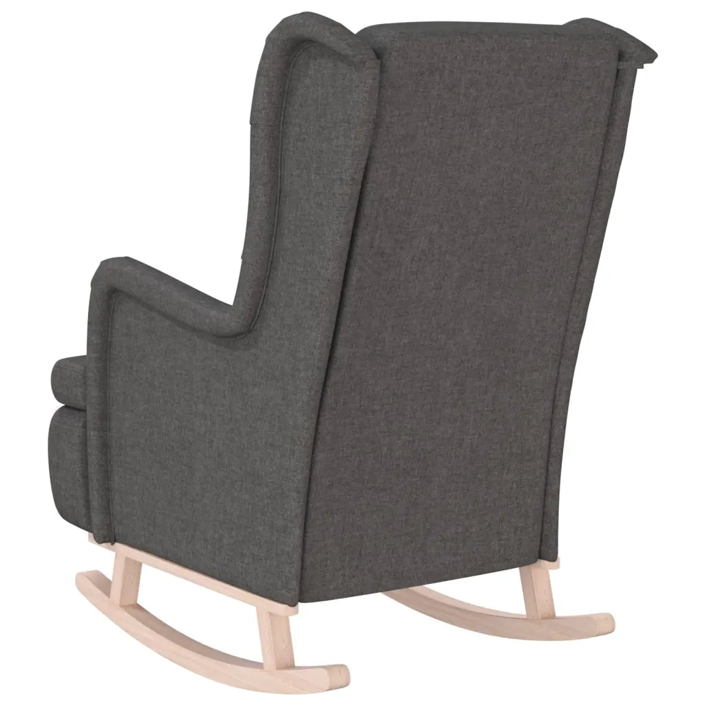 Poltrona Gambe a Dondolo | Sedia Relax Legno di Hevea Grigio Scuro in Tessuto