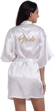 Kimono per la sposa con glitter dorato, cintura per il matrimonio, abito da sposa (S, bianco - sposa)