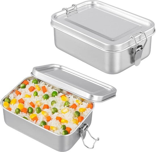 Bento Box RVS 850 ml - Set di 2 pezzi con contenitori per cibo e contenitori per sandwich - Contenitori per il pranzo - Set di 2 pezzi
