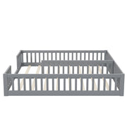 Letto per bambini 90×200 cm; letto basso con sponda; senza materasso; in pino e MDF; per 2 bambini; grigio