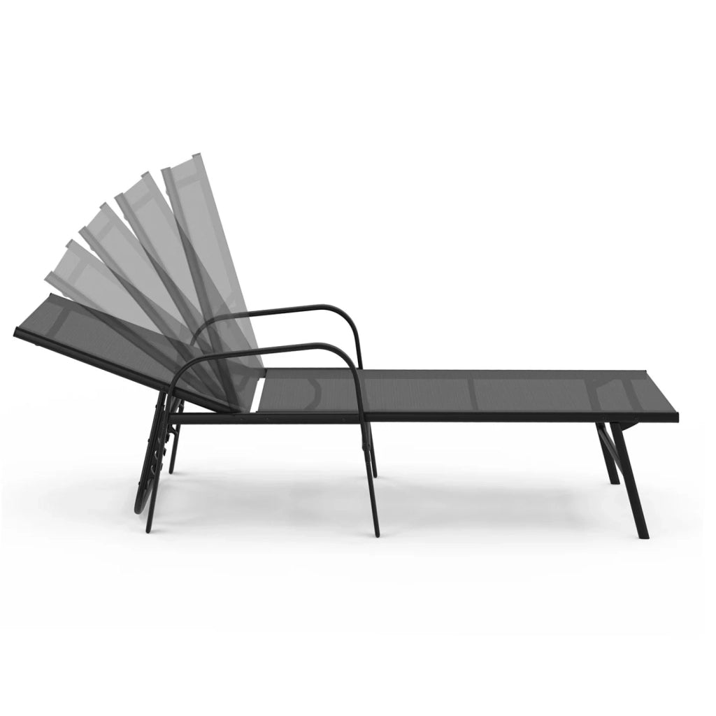 IDMarket - Set di 2 lettini da giardino reclinabili FIDJI in acciaio nero e tessuto grigio antracite