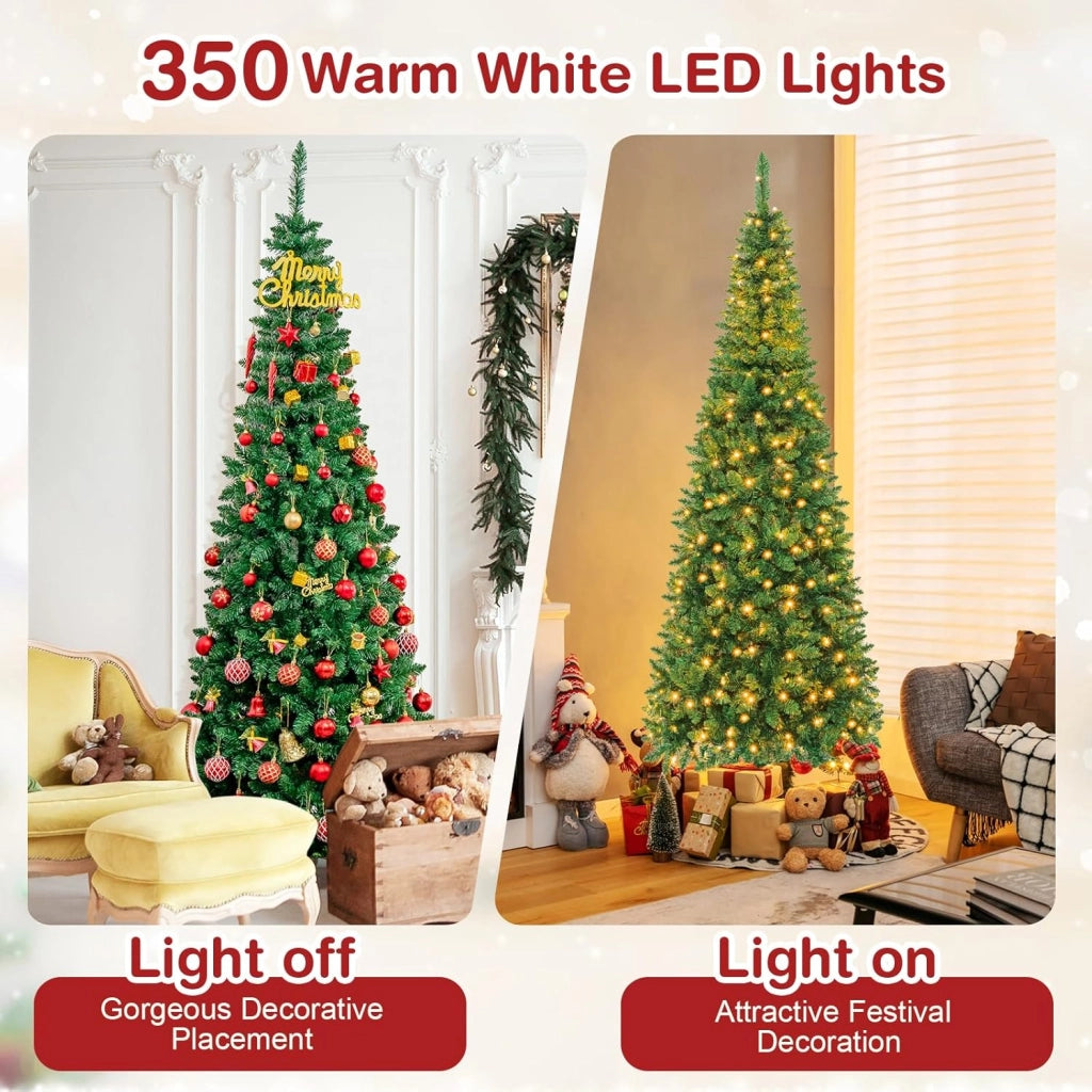 Albero di Natale Artificiale 135/200/225 cm, Albero di Natale con Luci LED Incorporate e Supporto in Metallo, Christmas Tree con Rami in PVC, per Casa, Negozio, Ufficio, Feste (L)
