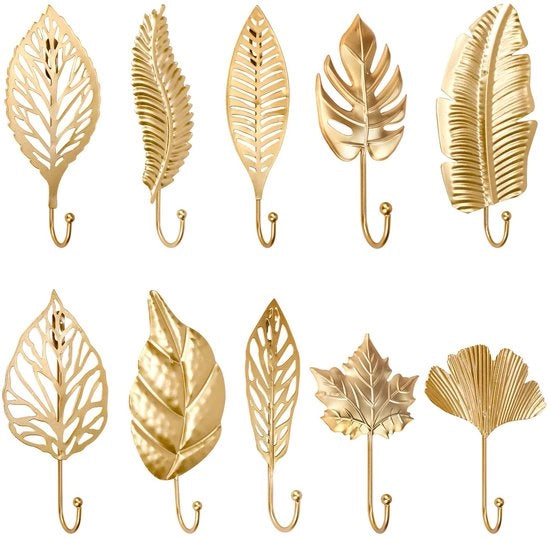 Decò 10 pezzi di chiodi per decorare le pareti in metallo 10 stili chiodi per appendere abiti da parete foglie dorate chiodi per appendere chiavi per ingresso cucina bagno camera