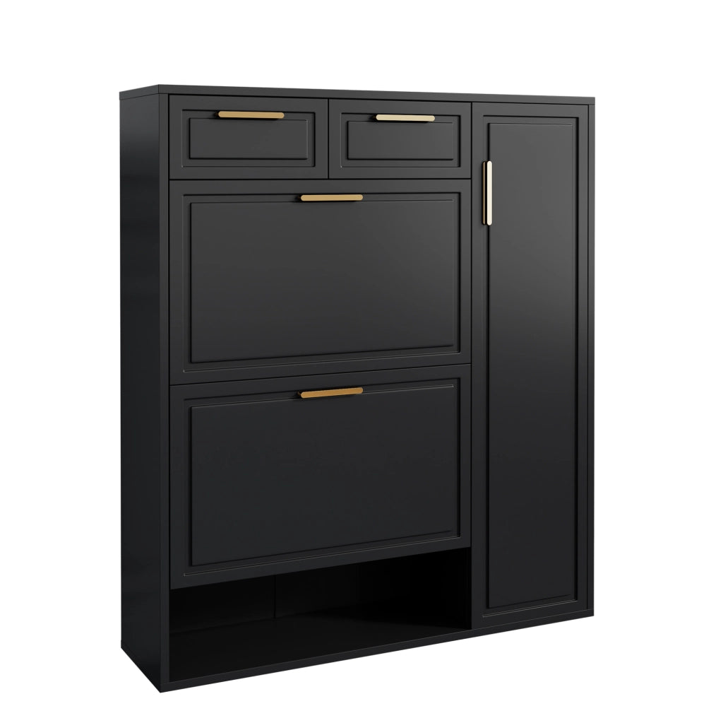 Scarpiera nera con ripiani regolabili, 95x24x107 cm