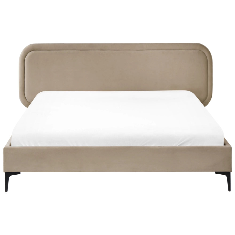 Letto matrimoniale EU Beige Velvet 160 x 200 cm Imbottito Telaio Poggiatesta