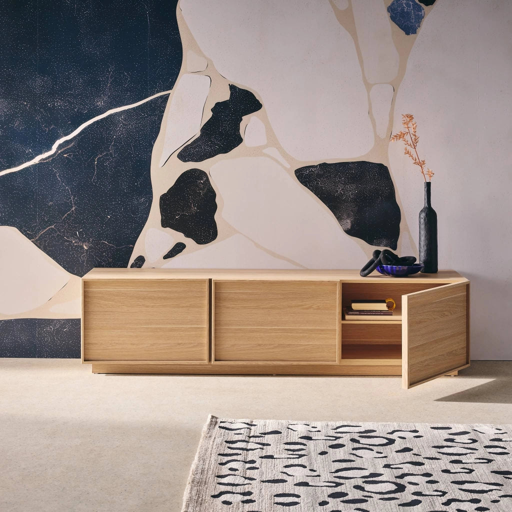 Mobile tv decorazione legno 3 ante 140cm, marrone naturale