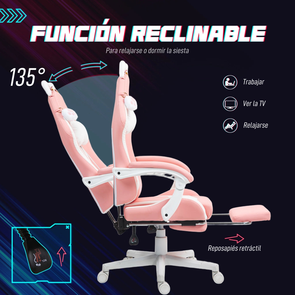 Sedia Gaming Reclinabile con Poggiapiedi Regolabile ¨C Zephmum ¨C Rosa