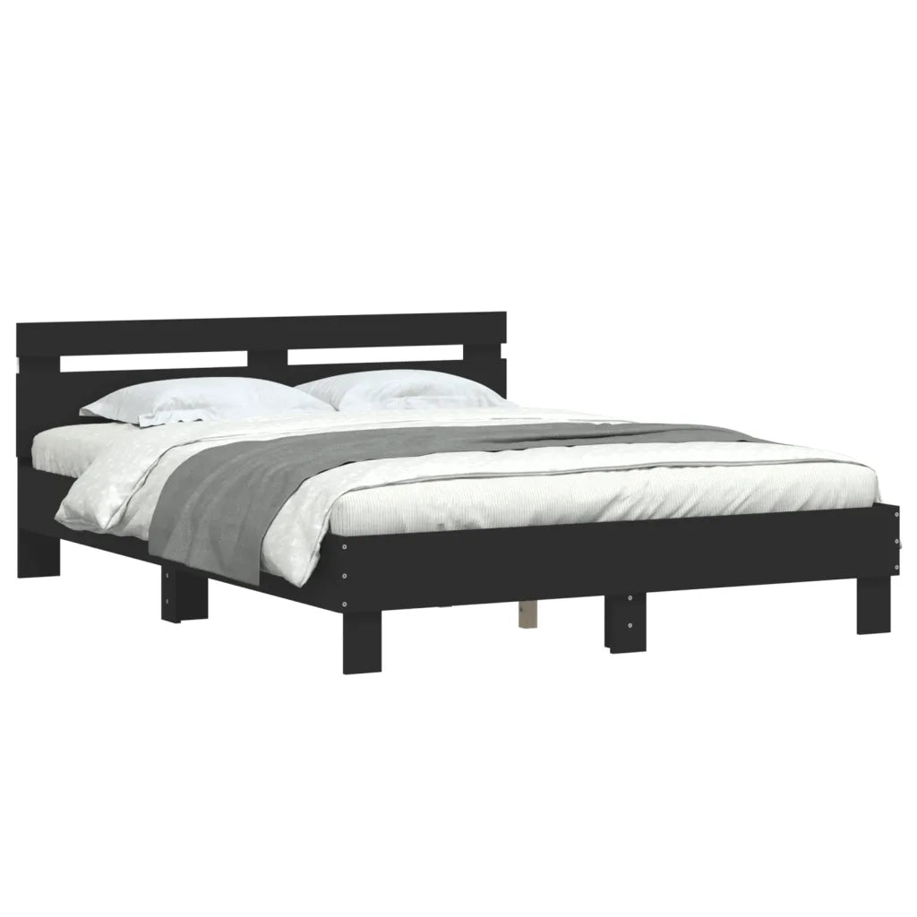 Giroletto con Testiera e LED-Struttura Letto con testiera Nero 140x190 cm