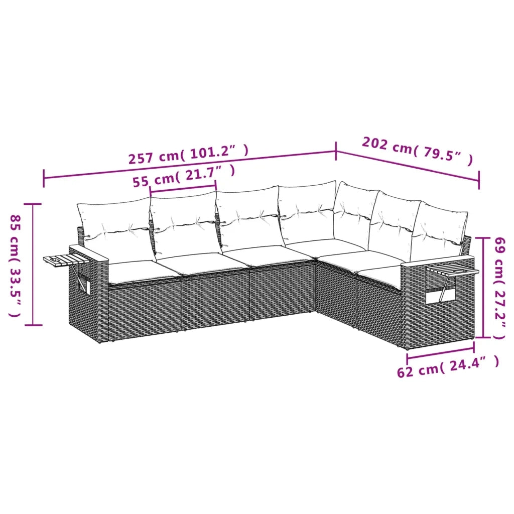 Set Divani da Giardino 6 pz con Cuscini Nero in Polyrattan 3226841