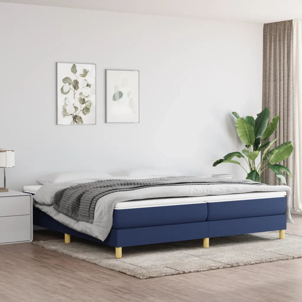 Struttura Letto a Rete a Molle-Giroletto Blu 200x200 cm in Tessuto 686453
