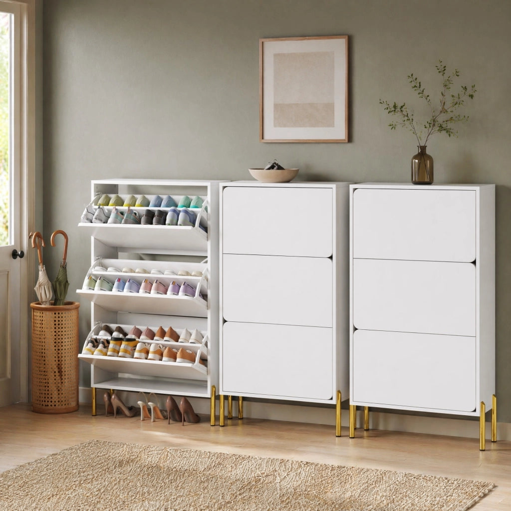SCARPIERA 73x24x120 cm Bianca in MDF con 3 ante