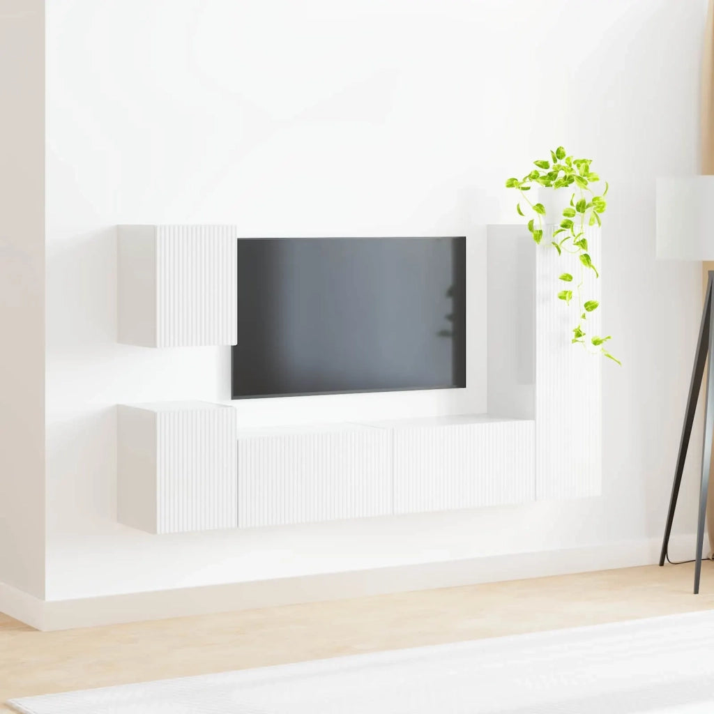 Set mobile TV 4 pcs Bianco Lucido Legno multistrato