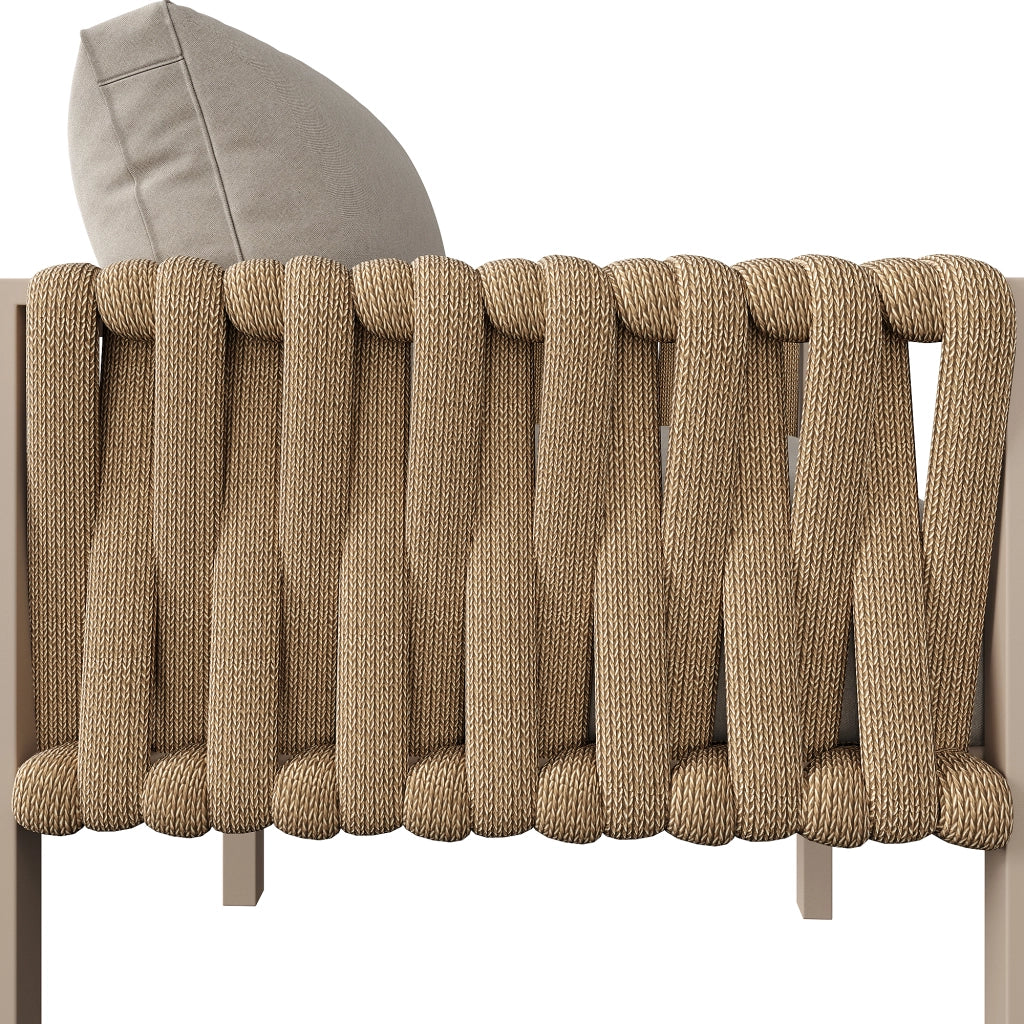 Set Divano Angolare da Giardino con Tavolino in Vetro ¨C MINIMAL ¨C Polyrattan Beige con Cuscini
