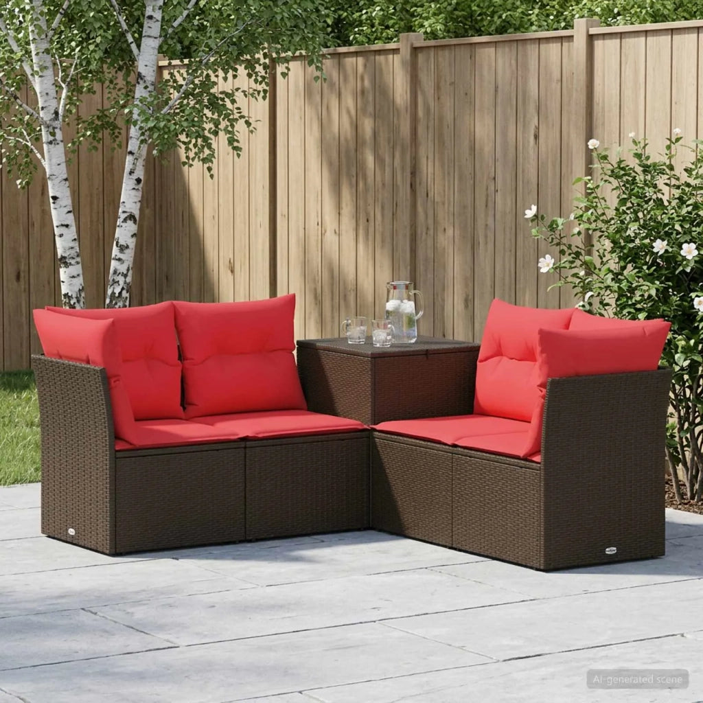 Set di divani 5 pz Marrone e Rosso Rattan sintetico e Acciaio 3447837