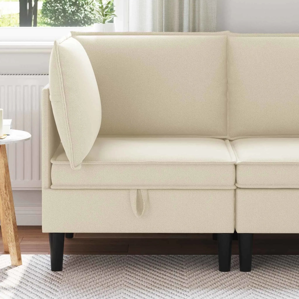 Divano Angolare con Storage Crema Velluto