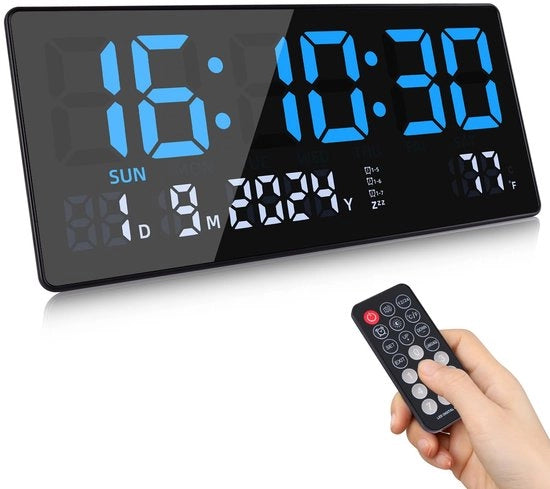 Orologio digitale per parete, 15,5 pollici grande orologio digitale per parete, orologio per parete con secondi, temperatura, data, settimana, orologio digitale per parete con funzione standard per soggiorno cucina ufficio