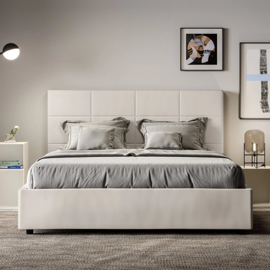 Letto matrimoniale francese senza rete imbottito 140x210 similpelle bianco Mika