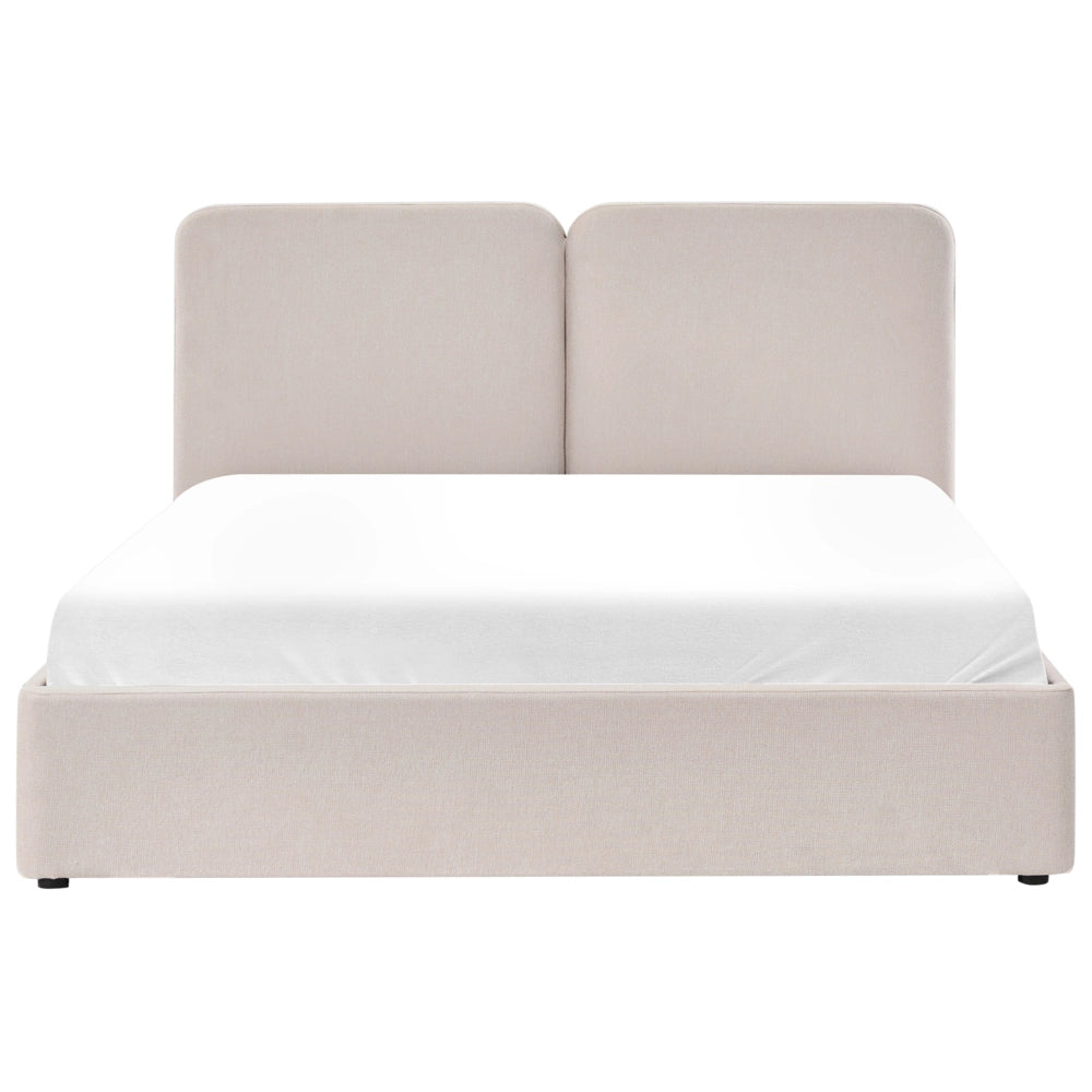 Letto ottomano color beige in tessuto 180 x 200 cm Testiera imbottita Rete a doghe sollevabile